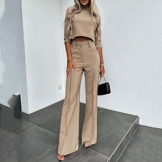 🔥New Arrival💖Women's Elegant Crop Top & Wide-Leg Pants Set👖