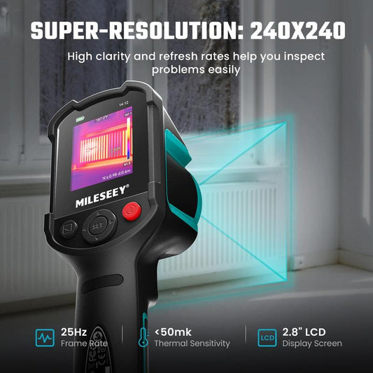 Thermal imaging camera, 240x240 super resolution thermal imaging camera, 25Hz refresh rate, -20°C to 550°C / -4°F to 1022°F Handheld infrared camera, 8 hours battery life