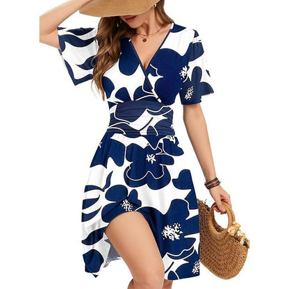 💃2026 Summer Hot Sale 50% OFF🌈Women's Ruffle Sleeve Sexy Sundress Floral V Neck Short Wrap Dress with Pockets