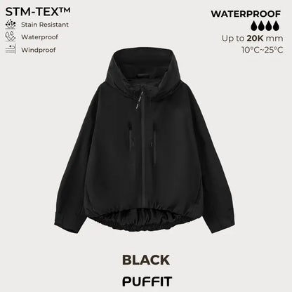 🧥Wide-Brim Hood💧Short Oversized Rain Jacket With Bubble Hem,Adjustable Cuffs
