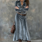 Women's Long Sleeve Velvet Maxi Dress