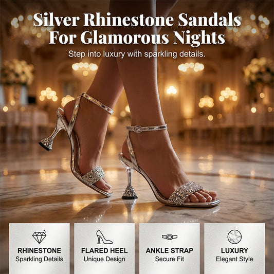 🔥While Supplies Last 40% OFF!🎉Rhinestone Ankle Strap Sandals with Sculptural Heel