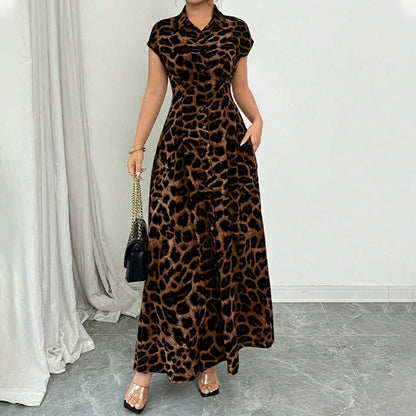 👗🐆Women's Elegant Leopard Print Lapel Dress✨