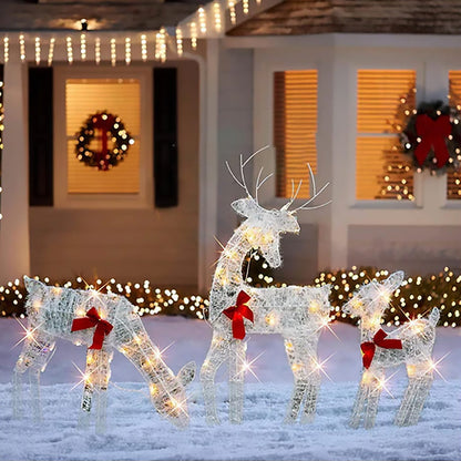 LED Christmas Reindeer Set with Bow – Decorative Reindeer Family for Indoor and Outdoor