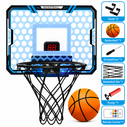 📢📢 50% OFF🏀Kids Indoor Basketball Hoop with LED Lights & Electronic Scoring – Hanging Foldable Basketball Goal with 16cm Ball