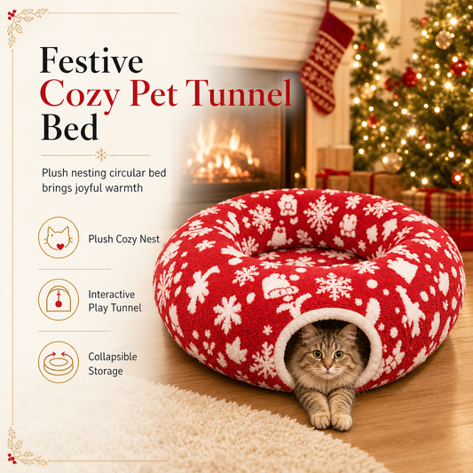 Christmas Series Donut Cat Tunnel Bed Removable and Washable Pet Cushion Bed Play Mat for Cats