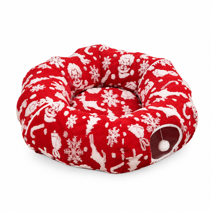 Christmas Series Donut Cat Tunnel Bed Removable and Washable Pet Cushion Bed Play Mat for Cats
