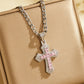 🎁New Arrivals 50% OFF💥Hip Hop Double Layer Baguette Rhinestone Cross Brass with Figaro Chain