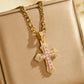 🎁New Arrivals 50% OFF💥Hip Hop Double Layer Baguette Rhinestone Cross Brass with Figaro Chain