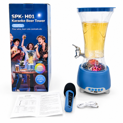 Large Capacity Beer Tower Dispenser with Tap and Wireless Bluetooth Speaker featuring Colorful LED Lights for Bars and KTV