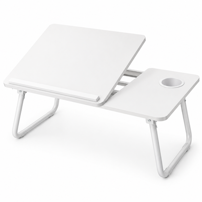 Adjustable Laptop Bed Table with Cup Holder 5 Height Levels Folding Portable Lap Desk for Dorm and Bedroom Study
